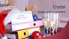  Presentation with new office - Colorful presentation enhanced with new year party at office close-up backdrop and a light gray colored foreground