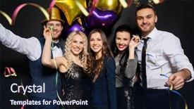  Presentation with black christmas party - PPT theme enhanced with new year party with balloons background and a  colored foreground