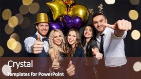  Presentation with black christmas party - Beautiful slides featuring new year party with balloons backdrop and a tawny brown colored foreground