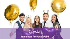  Presentation with happy new year - Audience pleasing presentation theme consisting of new year party with balloons backdrop and a violet colored foreground