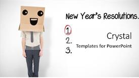  Presentation with businessman standing on mountain top - PPT theme with new year resolution - businessman standing with box background and a white colored foreground