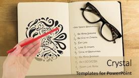  Presentation with hand holding pencil - PPT theme with new year resolution - hand holding red pencil background and a coral colored foreground