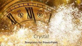  Presentation with new year - Colorful PPT theme enhanced with new year's at midnight - old clock with stars snowflakes and holiday lights backdrop and a lemonade colored foreground