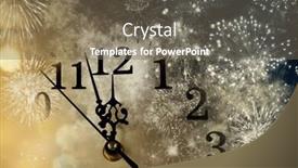  Presentation with new year - Colorful theme enhanced with new year's at midnight - clock at twelve o'clock with holiday lights and fireworks backdrop and a violet colored foreground