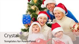  Presentation with christmas kids - PPT theme having new year s baby - christmas family with gifts near background and a lemonade colored foreground