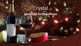  Presentation with fireworks - PPT theme featuring new year's celebration with fireworks red wine and special cheeses background and a wine colored foreground