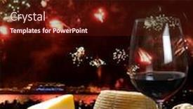  Presentation with fireworks - Theme featuring new year's celebration with fireworks red wine and special cheeses background and a wine colored foreground