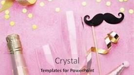  Presentation with party time - Presentation theme featuring new-year-s-decorations-party background and a lemonade colored foreground