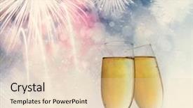  Presentation with toasting - Presentation enhanced with new year's - toasting with champagne glasses against fireworks and holiday lights background and a lemonade colored foreground