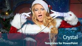  Presentation with santa - Presentation theme featuring new year singing - beautiful young woman in santa background and a ocean colored foreground