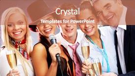  Presentation with flutes - Presentation enhanced with new year singing - photo of businesspeople with flutes background and a coral colored foreground