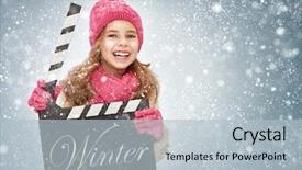  Presentation with holding hands - Cool new PPT theme with new year video - child girl in winter clothes backdrop and a light blue colored foreground