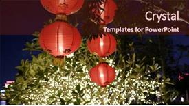  Presentation with eid mubarak illuminated arabic lantern - Theme having new year worship - red lantern hanging at outdoor background and a  colored foreground