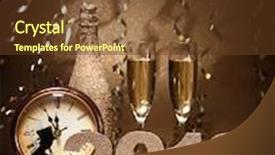  Presentation with new years eve - Audience pleasing presentation design consisting of new years eve celebration background with pair of flutes bottle of champagne clock and a chimney sweep as lucky charm backdrop and a tawny brown colored foreground