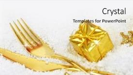  Presentation with golden christmas - Slide deck featuring new years eve menu - christmas golden cutlery and ornaments background and a white colored foreground