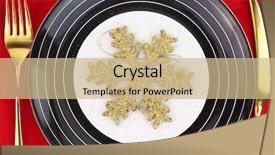  Presentation with gold award plaque or plate - Presentation consisting of new years eve menu - christmas golden snowflake background and a coral colored foreground