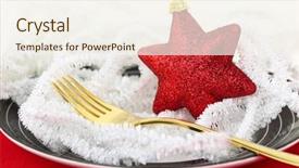  Presentation with table setting - Presentation design consisting of new years eve menu - christmas table setting with ornaments background and a sky blue colored foreground