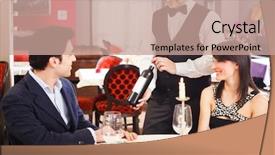  Presentation with dinner - Slide deck with new years eve menu - couple choosing wine while having background and a  colored foreground