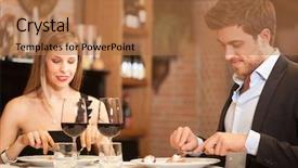  Presentation with dinner - Beautiful PPT theme featuring new years eve menu - couple having dinner backdrop and a coral colored foreground