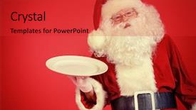  Presentation with jolly - Audience pleasing PPT theme consisting of new years eve menu - jolly santa claus holds big backdrop and a  colored foreground