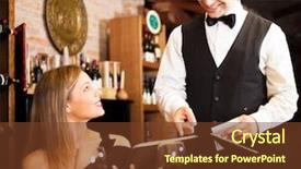  Presentation with restaurant waiter - Cool new PPT layouts with new years eve menu - waiter suggesting food backdrop and a tawny brown colored foreground