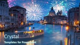  Presentation with new years - Audience pleasing theme consisting of new-years-firework-display-over backdrop and a ocean colored foreground