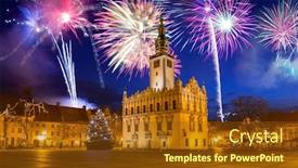  Presentation with new market - Beautiful theme featuring new years firework display over the market square in chelmno poland backdrop and a tawny brown colored foreground