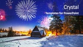  Presentation with new years - Theme having new years firework display background and a navy blue colored foreground