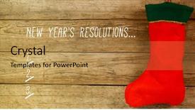  Presentation with christmas stocking - Audience pleasing slides consisting of new years resolution list against christmas stocking on wooden wall backdrop and a yellow colored foreground