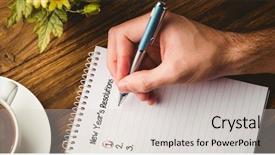  Presentation with coffee book - Beautiful slide deck featuring new years resolution list backdrop and a light gray colored foreground