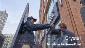  Presentation with telecommunications - Presentation theme having new-york-circa-march-2016 background and a ocean colored foreground