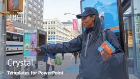  Presentation with telecommunications - Theme consisting of new-york-circa-march-2016 background and a ocean colored foreground