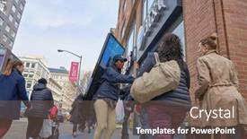  Presentation with telecommunications - Audience pleasing theme consisting of new-york-circa-march-2016 backdrop and a violet colored foreground