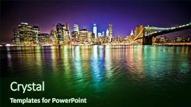  Presentation with brooklyn bridge - Beautiful presentation theme featuring new york city at night backdrop and a forest green colored foreground