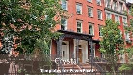  Presentation with apartment buildings - Amazing PPT theme having new york city brownstone apartment buildings backdrop and a violet colored foreground