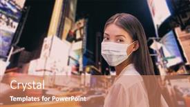  Presentation with times square - Cool new PPT layouts with new-york-city-covid-19 backdrop and a coral colored foreground