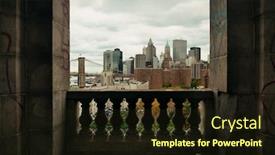  Presentation with architecture city - Cool new PPT layouts with new york city downtown architecture skyline through abandoned balcony backdrop and a wine colored foreground