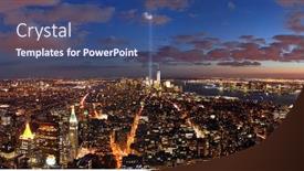  Presentation with tribute - Audience pleasing theme consisting of new-york-city-downtown-skyline backdrop and a ocean colored foreground