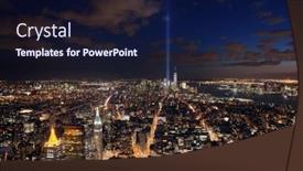  Presentation with tribute - Colorful PPT theme enhanced with new-york-city-downtown-skyline backdrop and a navy blue colored foreground