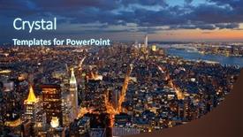  Presentation with new york night - Colorful theme enhanced with new york city downtown skyline backdrop and a ocean colored foreground