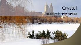  Presentation with lake ice - Cool new PPT theme with new york city manhattan central park in winter with ice and snow over lake with skyscrapers and blue cloudy sky at dusk backdrop and a light blue colored foreground