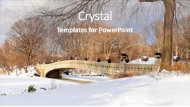  Presentation with lake ice - Theme featuring new york city manhattan central park panorama in winter with ice and snow over lake with bridge skyscrapers and blue cloudy sky at dusk background and a gray colored foreground