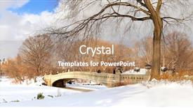  Presentation with lake ice - Cool new presentation design with new york city manhattan central park panorama in winter with ice and snow over lake with bridge skyscrapers and blue cloudy sky at dusk backdrop and a coral colored foreground