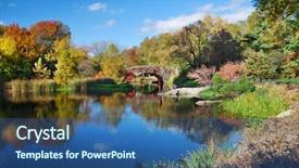  Presentation with manhattan - Slide deck with new york city manhattan central park panorama in autumn lake with bridge skyscrapers and colorful trees with reflection background and a ocean colored foreground