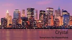  Presentation with new york city - Beautiful theme featuring new york city manhattan downtown backdrop and a violet colored foreground