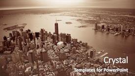  Presentation with manhattan - Colorful presentation enhanced with new york city manhattan downtown aerial view backdrop and a tawny brown colored foreground