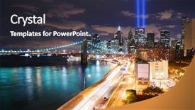  Presentation with new york city subway station - Cool new slide deck with new york city manhattan panorama backdrop and a dark gray colored foreground