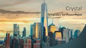  Presentation with new york city - Colorful PPT layouts enhanced with new-york-city-manhattan-skyline backdrop and a soft green colored foreground