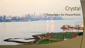  Presentation with manhattan - Colorful PPT theme enhanced with york city manhattan skyline seen backdrop and a lemonade colored foreground