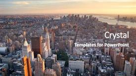  Presentation with new york city - Presentation theme featuring new york city manhattan sunset background and a gray colored foreground
